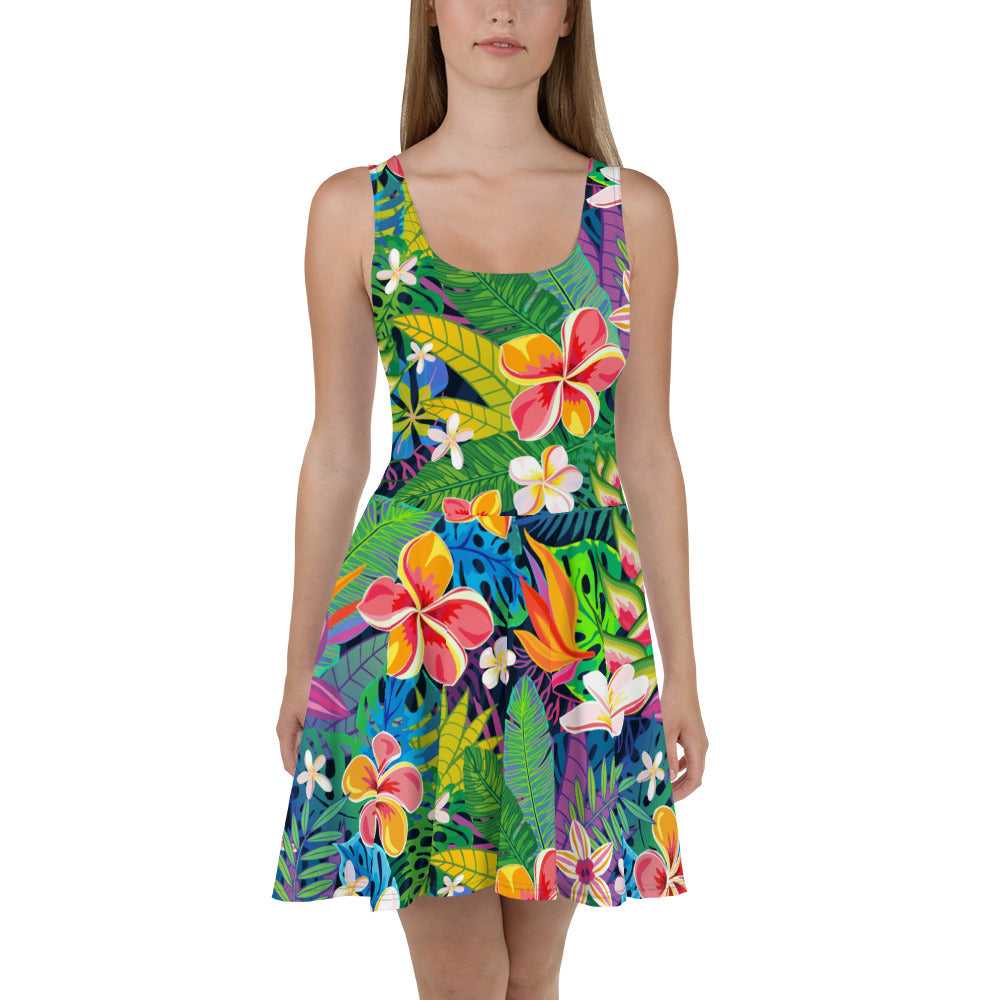 Tropical Rainbow Flower Skater Dress